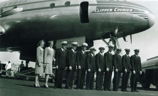 1940s crew pose by a Lockheed 749 Constellation  Clipper Courier.